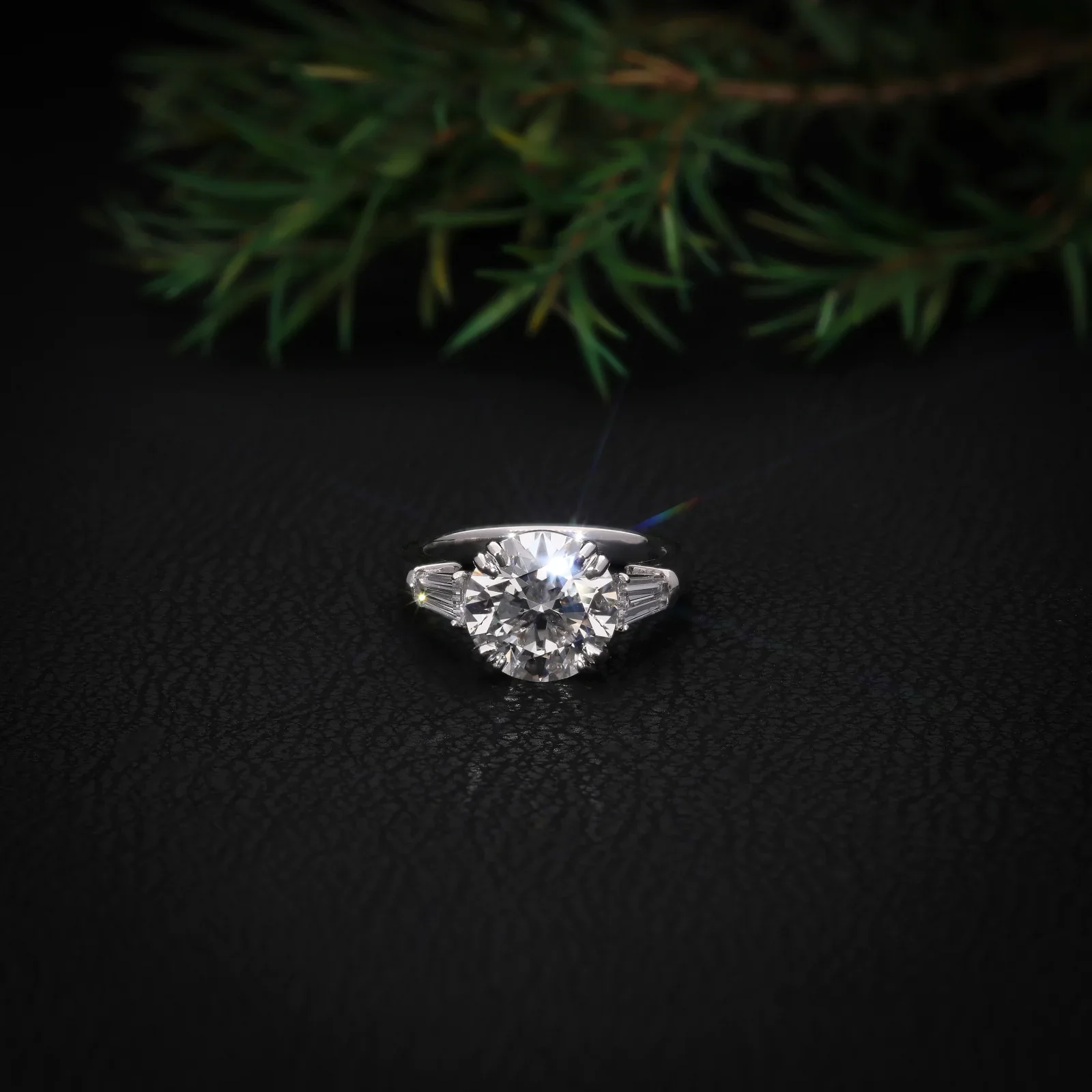 Round Solitaire With Tapered Baguettes – lab-grown diamond ring