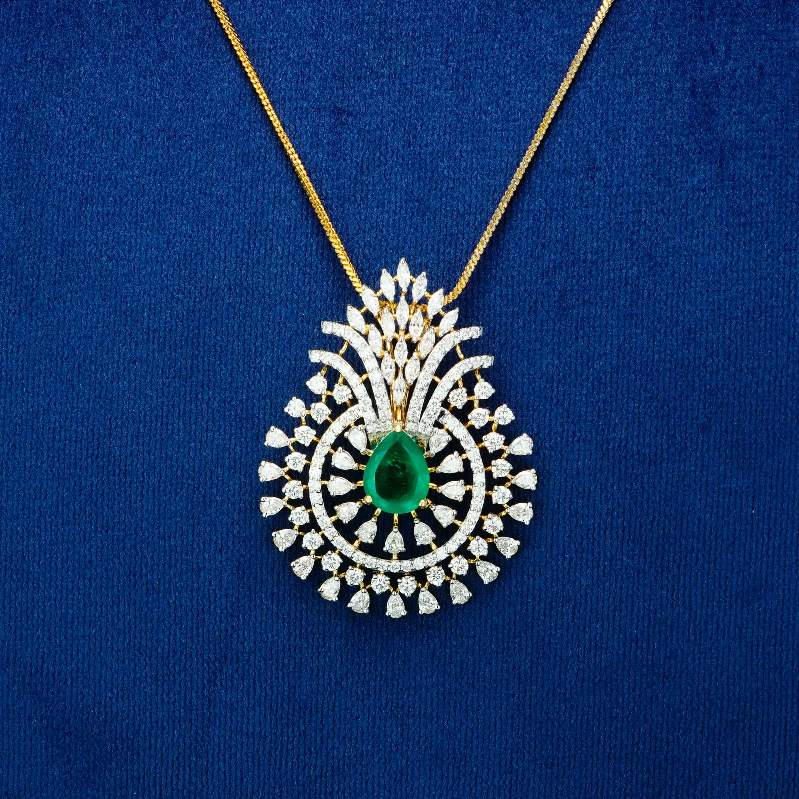Green Stone & Diamonds Pendant (Without Chain) – lab-grown diamond pendant